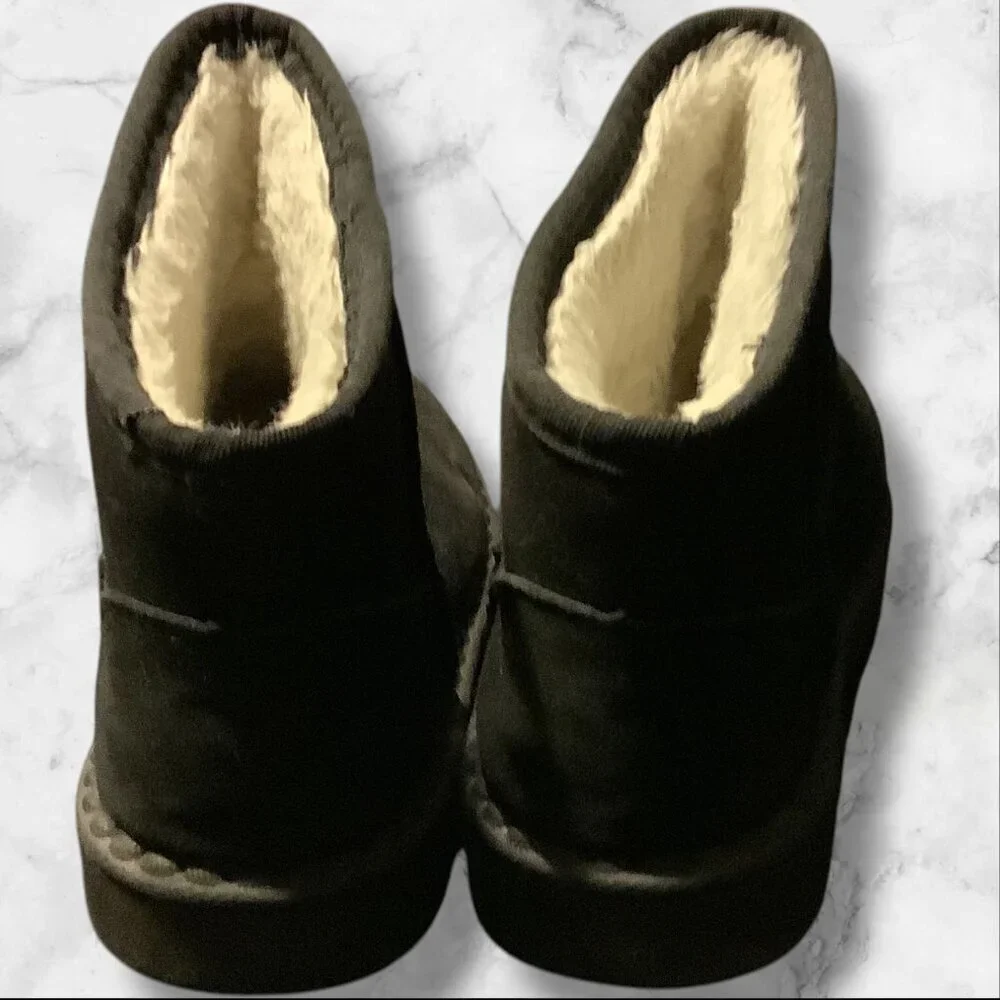 Fashion‎ Girls Black Fur Lined Winter Ankle Boots Slip On Size 35